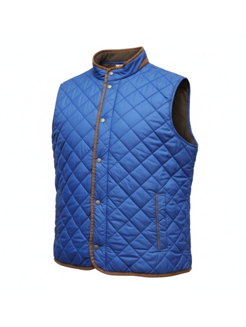 Peter Millar Men's Essex Quilted Traveler Vest Blue Brown Trim Fleece Lined XL
